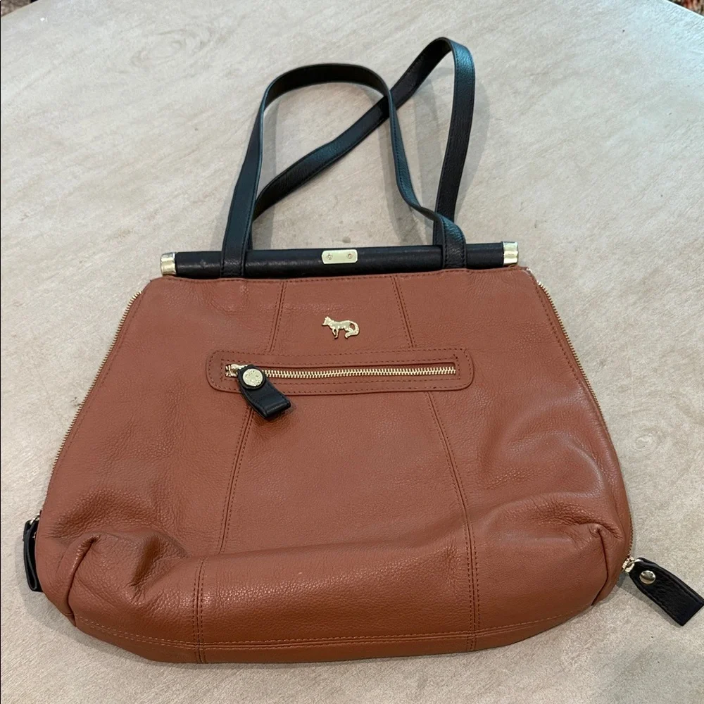 Emma Fox Tan Leather Shoulder Bag with Black Straps - Picture 1 of 10